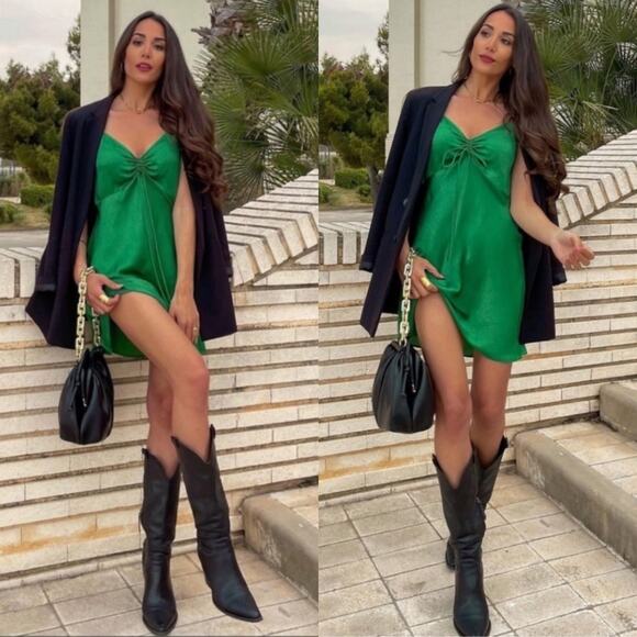 Zara Satin Effect Mini Green Dress Size XS - Picture 3 of 16